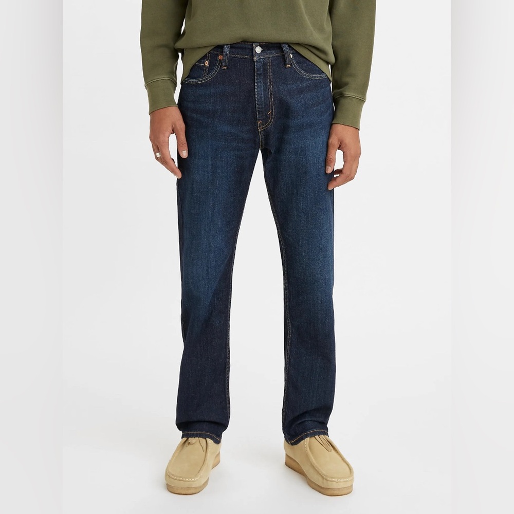 Levi's Mens Stetch Classic Straight Leg 505 Regular Fit Dark Wash Jeans -36x30